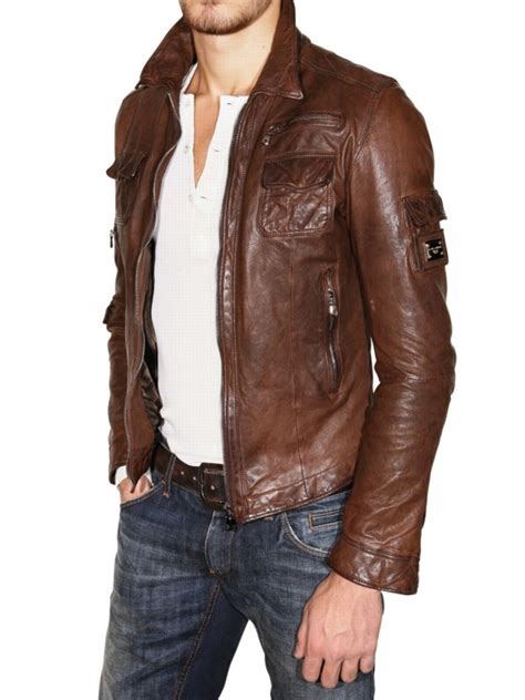 dolce gabbana leather jacket brown|Dolce & Gabbana jacket men's sale.